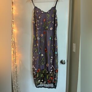ECI Purple Floral Embroidered Slip Dress